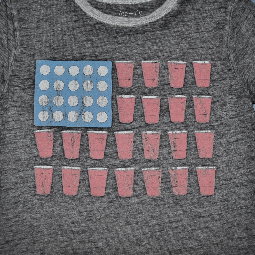 NEW Beer Pong Flag Short Sleeve Ringer Graphic Tee - Picture 3 of 8